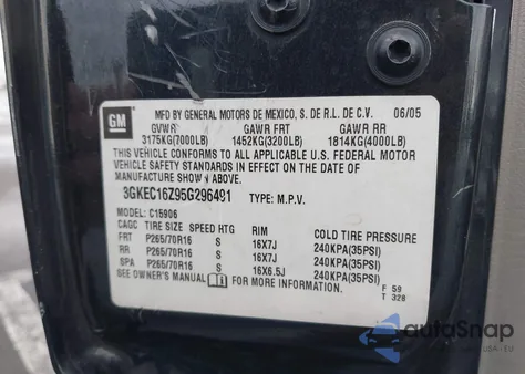 2005 GMC Yukon Xl 1500 Sle из США, поврежденный, VIN 3GKEC16Z95G296491